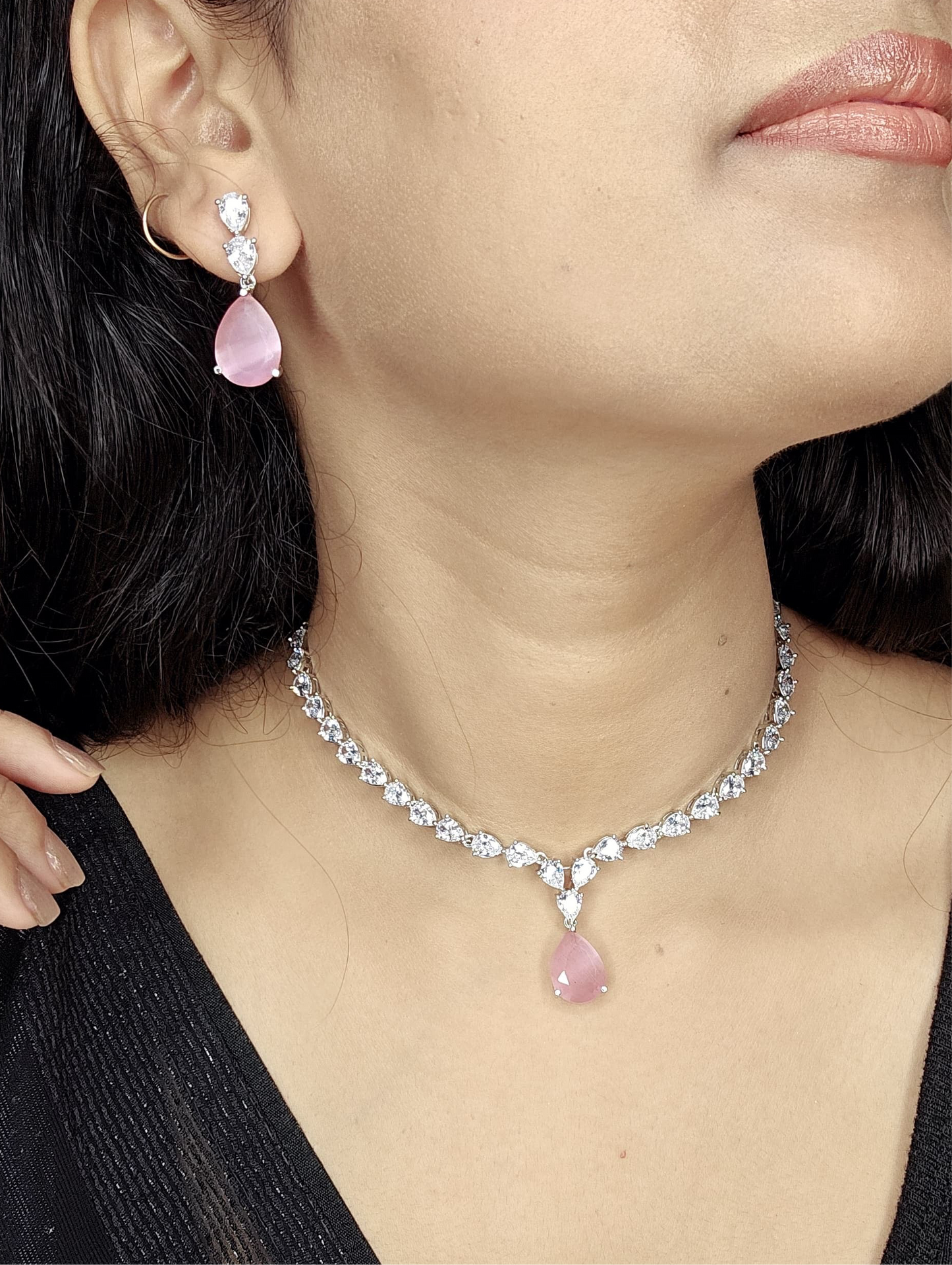 Pink Garnet AD Necklace