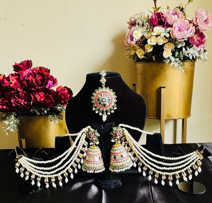 Multicolour Mirror Chain Jhumka With Maangtika