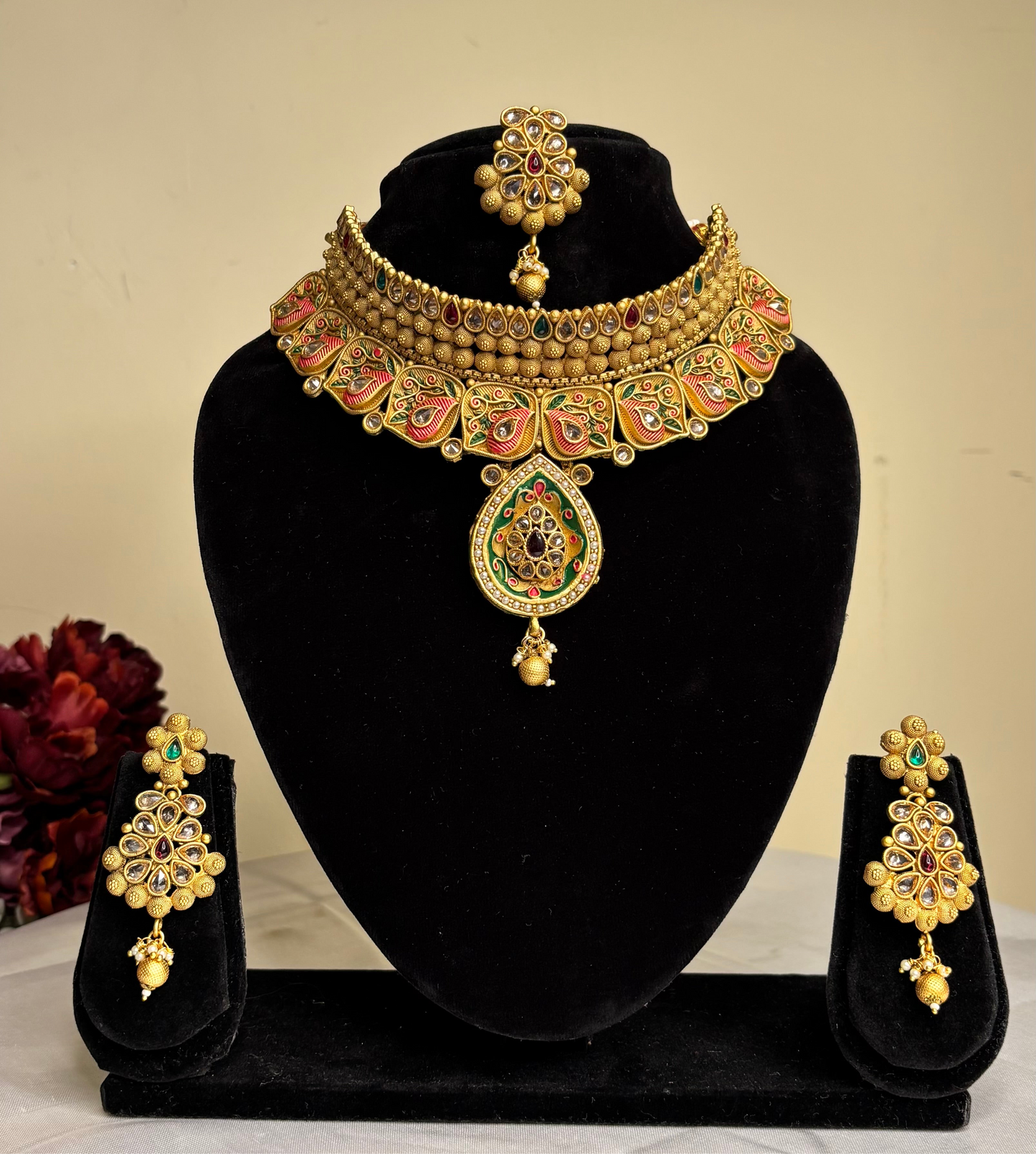 Matte Gold Peacock Choker