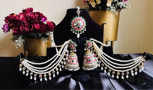 Multicolour Mirror Chain Jhumka With Maangtika