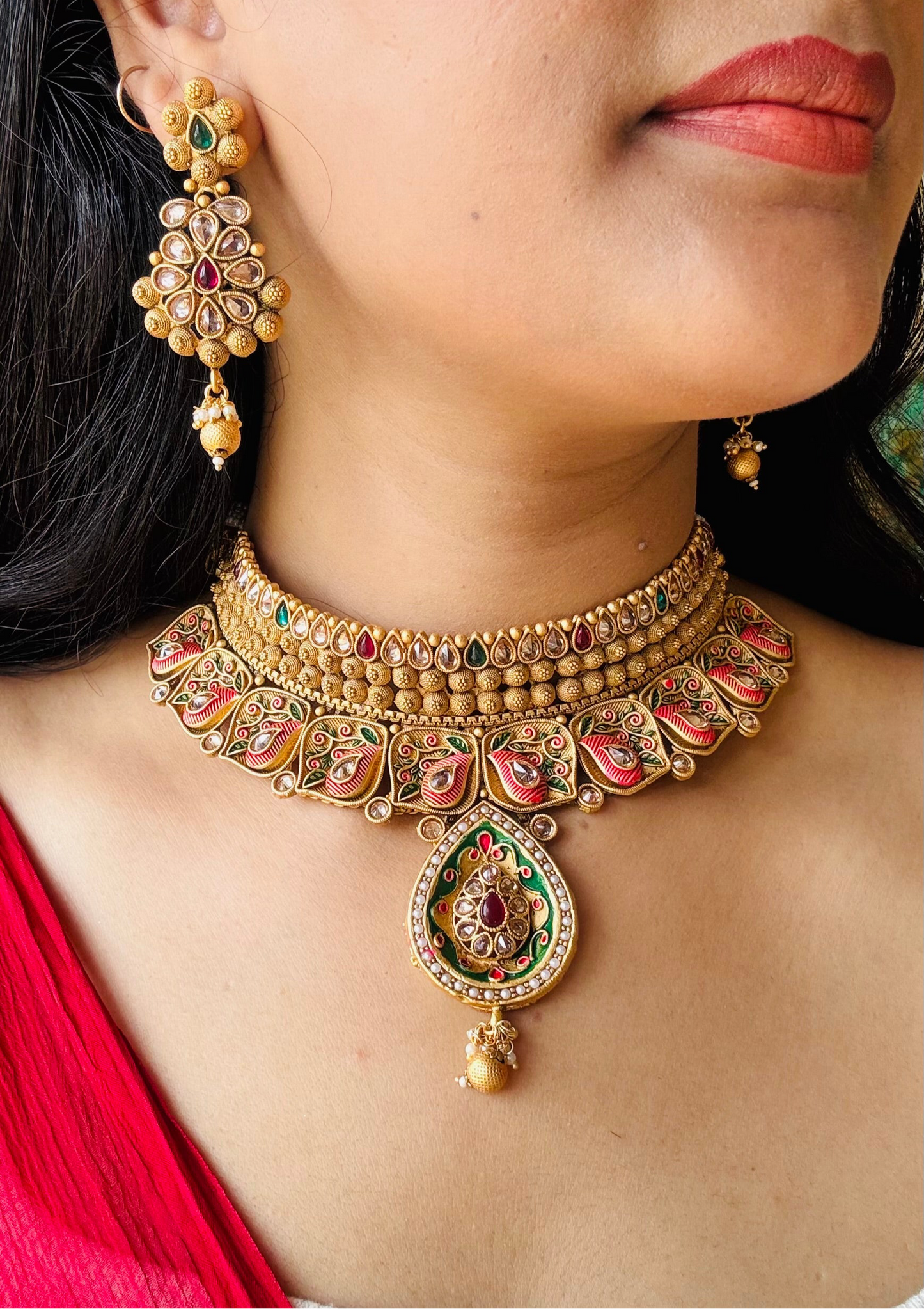 Matte Gold Peacock Choker