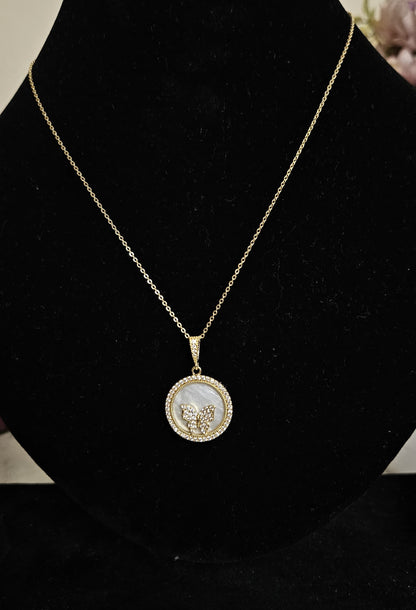 Stone Studded Butterfly White Pendant